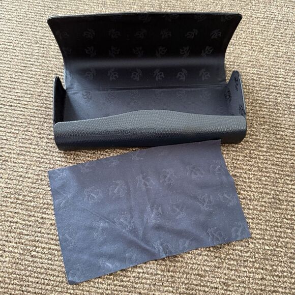 Brooks Brothers Eyeglass Case Hard Shell Blue Magnetic W/glass Cloth - Picture 3 of 4